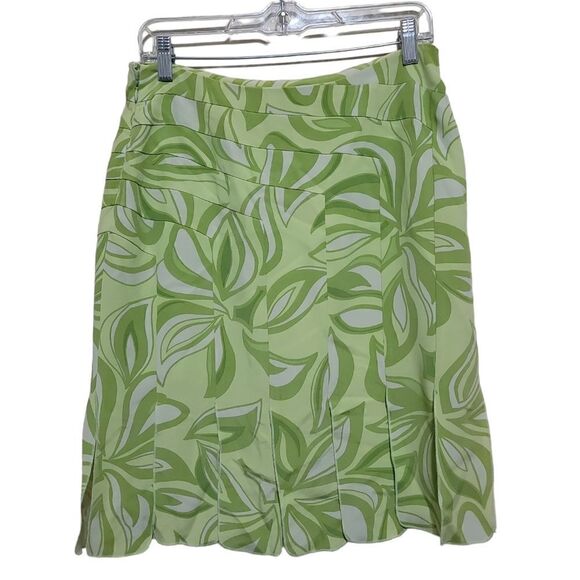 Essential G Green Floral Skirt Size 4 100% Silk - Picture 2 of 8
